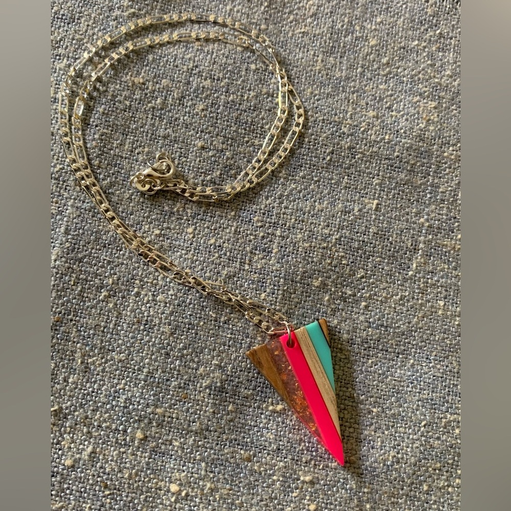 Geometric Multicolor Pendant Necklace. Handmade